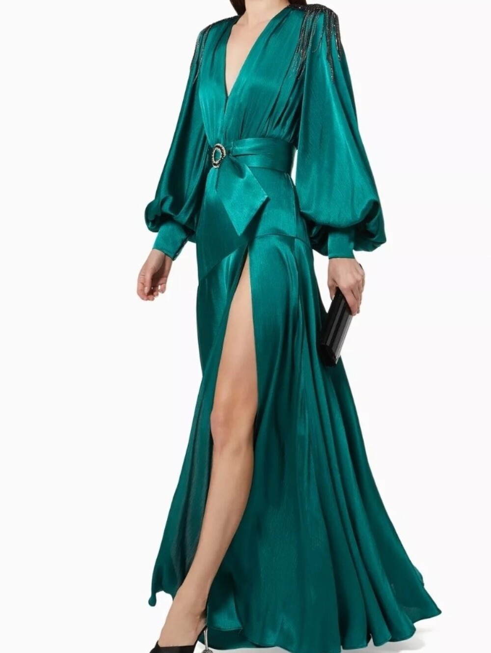 Bronx & Banco Emerald Green Embellished Maxi Gown Size S Like New